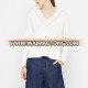 wholesale women white striped woollen v neck pullover knitted sweater